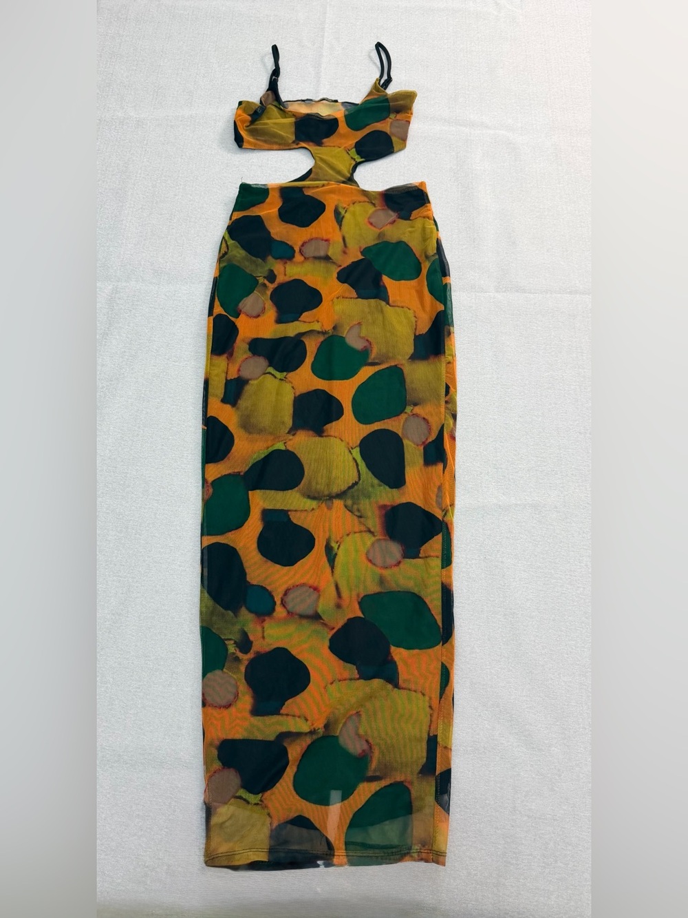 Miss Lola Abstract Printed Cutout Mesh Maxi Dress Size S